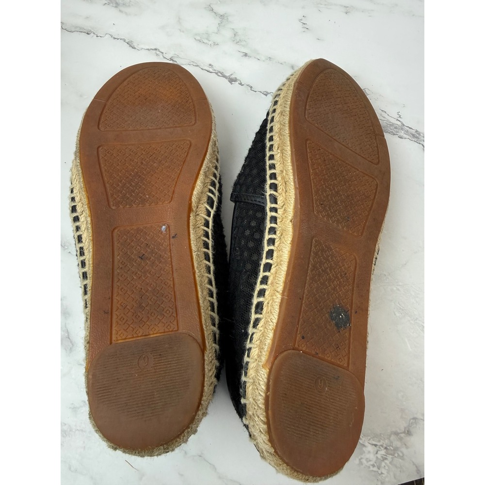 Tory Burch Grenada A Line Mesh Logo Cap Toe Espadrilles Black Sz 9 - Picture 7 of 7